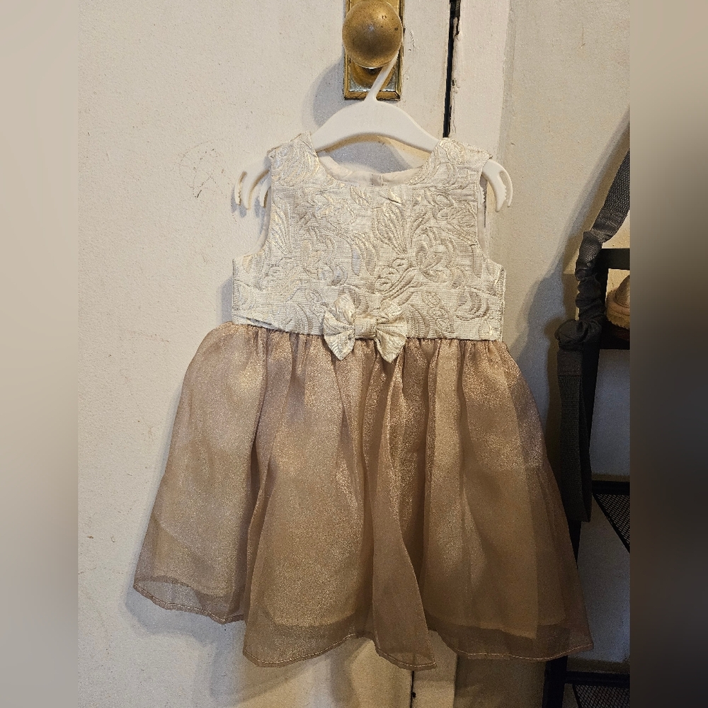 Girls' Ivory and Gold Party Dress with Bow And Coat